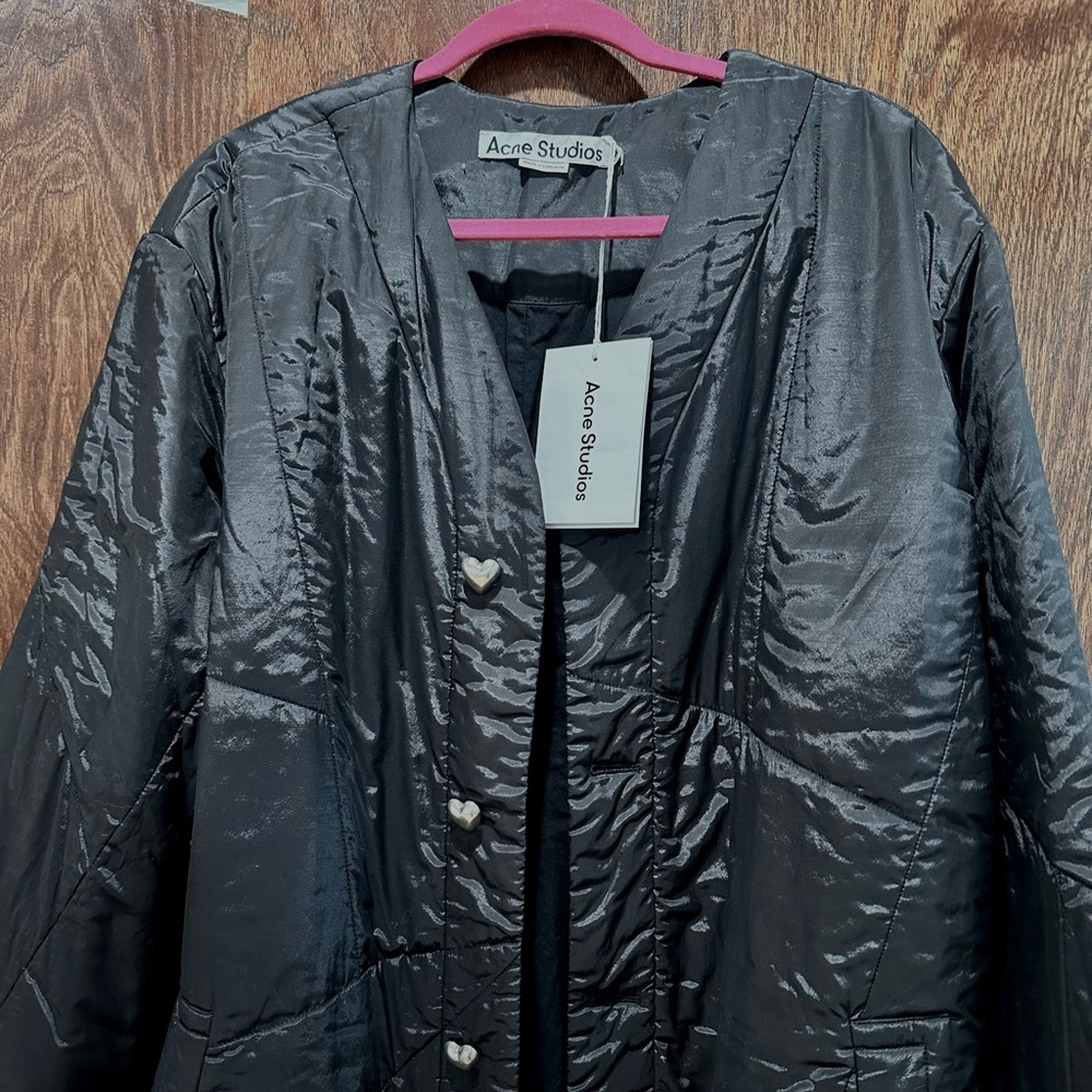 Acne Studios Oliber Quilted Padded Long Coat - Black - Heart Button Detail